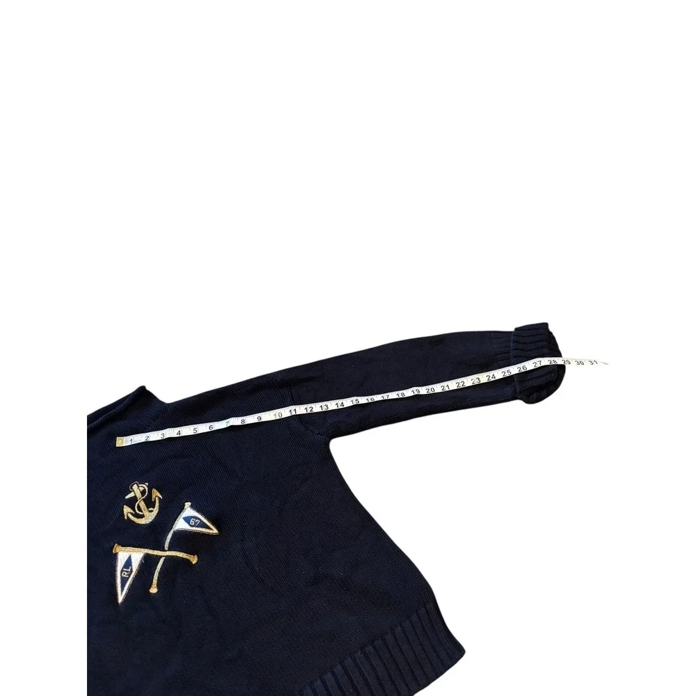 Polo Ralph Lauren Mens Navy Blue Cotton Mock Neck Nautical Anchor Sweater S/P